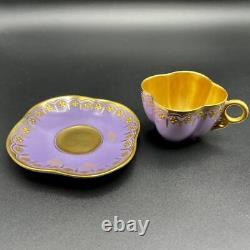 Antique Coalport Gold Painted and Jeweled Violet Demitasse Tea Cup & Saucer