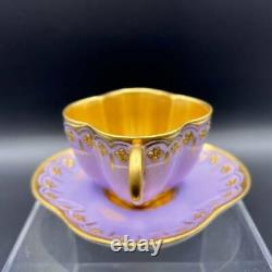 Antique Coalport Gold Painted and Jeweled Violet Demitasse Tea Cup & Saucer