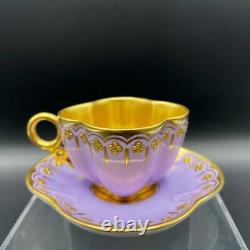 Antique Coalport Gold Painted and Jeweled Violet Demitasse Tea Cup & Saucer