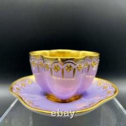 Antique Coalport Gold Painted and Jeweled Violet Demitasse Tea Cup & Saucer