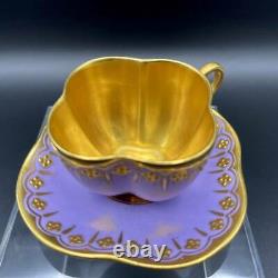 Antique Coalport Gold Painted and Jeweled Violet Demitasse Tea Cup & Saucer