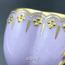 Antique Coalport Gold Painted and Jeweled Violet Demitasse Tea Cup & Saucer