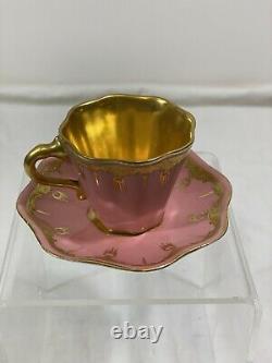 Antique Coalport Gold&Pink Demitasse Tea Cup & Saucer