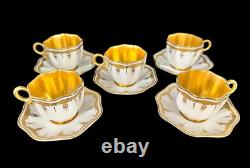 Antique Coalport Gold & White Demitasse Cups & Saucers Ovington Bros. Set Of 5