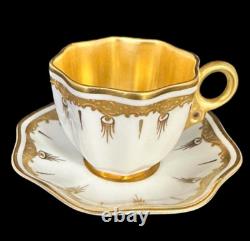 Antique Coalport Gold & White Demitasse Cups & Saucers Ovington Bros. Set Of 5