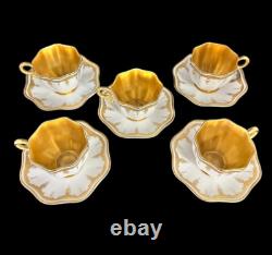 Antique Coalport Gold & White Demitasse Cups & Saucers Ovington Bros. Set Of 5