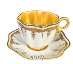 Antique Coalport Gold & White Demitasse Cups & Saucers Ovington Bros. Set Of 5