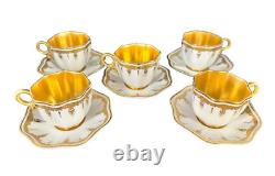 Antique Coalport Gold & White Demitasse Cups & Saucers Ovington Bros. Set Of 5