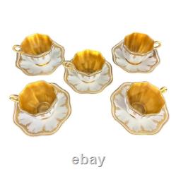 Antique Coalport Gold & White Demitasse Cups & Saucers Ovington Bros. Set Of 5 Antique Coalport Gold & White Demitasse Cups & Saucers Ovington Bros. Set Of 5