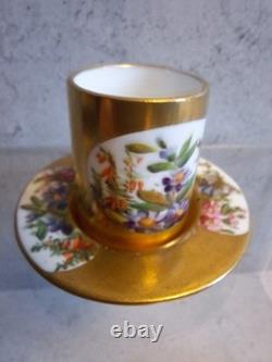 Antique Coalport Porcelain Mini Demitasse Cup And Saucer Floral Gilded c1891s