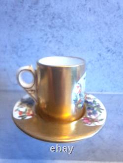 Antique Coalport Porcelain Mini Demitasse Cup And Saucer Floral Gilded c1891s