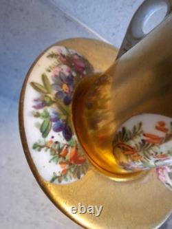 Antique Coalport Porcelain Mini Demitasse Cup And Saucer Floral Gilded c1891s