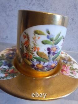 Antique Coalport Porcelain Mini Demitasse Cup And Saucer Floral Gilded c1891s