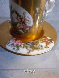 Antique Coalport Porcelain Mini Demitasse Cup And Saucer Floral Gilded c1891s