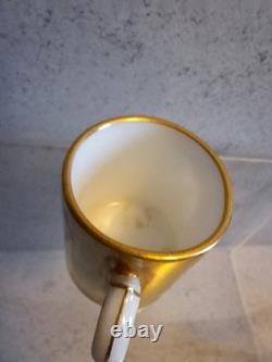 Antique Coalport Porcelain Mini Demitasse Cup And Saucer Floral Gilded c1891s