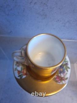 Antique Coalport Porcelain Mini Demitasse Cup And Saucer Floral Gilded c1891s