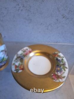 Antique Coalport Porcelain Mini Demitasse Cup And Saucer Floral Gilded c1891s