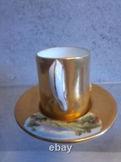 Antique Coalport Porcelain Mini Demitasse Cup And Saucer Floral Gilded c1891s