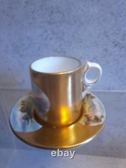 Antique Coalport Porcelain Mini Demitasse Cup And Saucer Floral Gilded c1891s