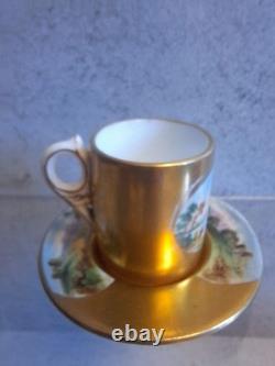 Antique Coalport Porcelain Mini Demitasse Cup And Saucer Floral Gilded c1891s