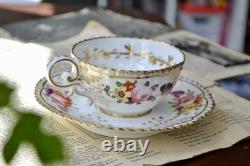 Antique Coalport Porcelain Teacup & Saucer Pattern 996 Floral Gold Gilded C. 1827