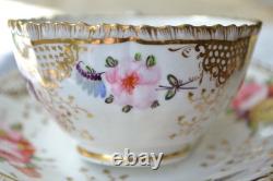 Antique Coalport Porcelain Teacup & Saucer Pattern 996 Floral Gold Gilded C. 1827