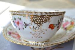 Antique Coalport Porcelain Teacup & Saucer Pattern 996 Floral Gold Gilded C. 1827