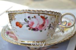 Antique Coalport Porcelain Teacup & Saucer Pattern 996 Floral Gold Gilded C. 1827