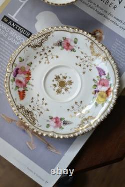 Antique Coalport Porcelain Teacup & Saucer Pattern 996 Floral Gold Gilded C. 1827