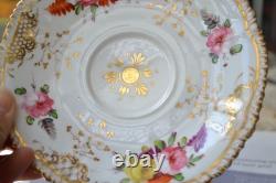 Antique Coalport Porcelain Teacup & Saucer Pattern 996 Floral Gold Gilded C. 1827