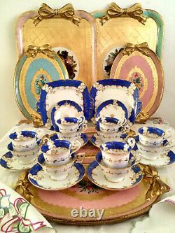 Antique Coalport Tea Cups True Trios Cake Plates Celeste Blue Gold Tea Set X22