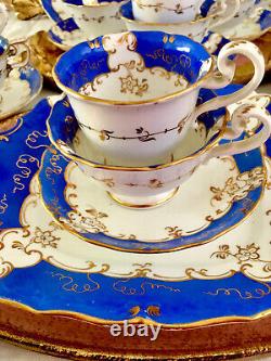 Antique Coalport Tea Cups True Trios Cake Plates Celeste Blue Gold Tea Set X22