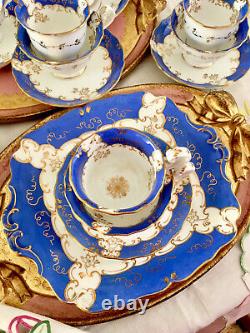 Antique Coalport Tea Cups True Trios Cake Plates Celeste Blue Gold Tea Set X22