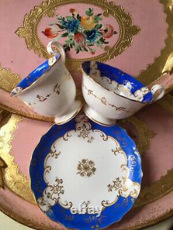 Antique Coalport Tea Cups True Trios Cake Plates Celeste Blue Gold Tea Set X22