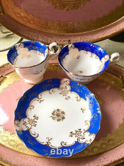 Antique Coalport Tea Cups True Trios Cake Plates Celeste Blue Gold Tea Set X22