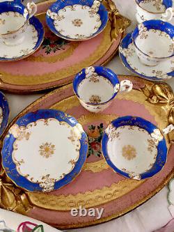 Antique Coalport Tea Cups True Trios Cake Plates Celeste Blue Gold Tea Set X22