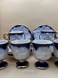 Antique Coffee Set of Cups & Saucers Cobalt White & Gold with CherubsSet of 12