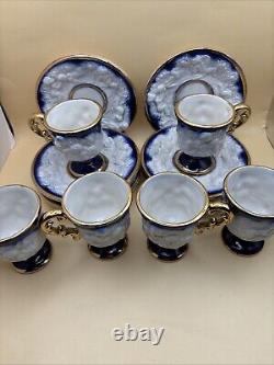 Antique Coffee Set of Cups & Saucers Cobalt White & Gold with CherubsSet of 12