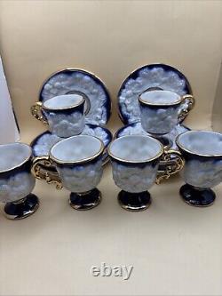 Antique Coffee Set of Cups & Saucers Cobalt White & Gold with CherubsSet of 12