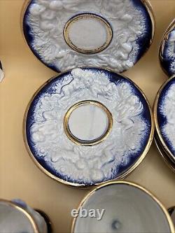 Antique Coffee Set of Cups & Saucers Cobalt White & Gold with CherubsSet of 12