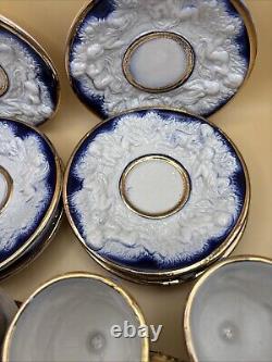 Antique Coffee Set of Cups & Saucers Cobalt White & Gold with CherubsSet of 12