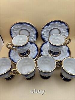 Antique Coffee Set of Cups & Saucers Cobalt White & Gold with CherubsSet of 12