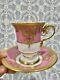 Antique Copeland Spode Tall Tea Cup Saucer Set Raised Gold Enamel Hp Pink