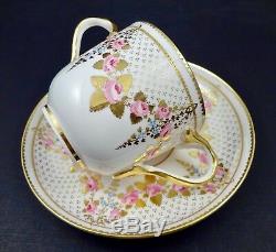 Antique Copelands Soup Cup & Saucer Made for Tiffany Roses & Gold