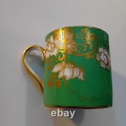 Antique Crown Staffordshire Demitasse Cup and Saucer- Green & Gold Floral Design