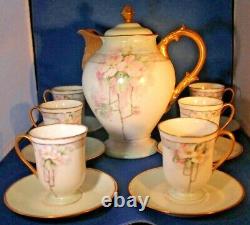 Antique D & C Limoges France Chocolate/ Coffee/ Tea Pot With 6 Cups & Saucers