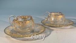 Antique Demitasse Gold Encrusted Teacups & Matching Saucers 8 Piece Lot