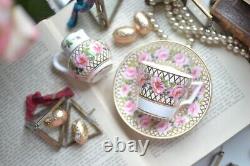 Antique Derby Hancock Stevenson Pink Rose Gilt Coffee Cup Saucer Duo Creamer