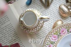 Antique Derby Hancock Stevenson Pink Rose Gilt Coffee Cup Saucer Duo Creamer