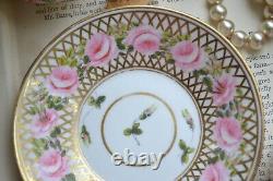 Antique Derby Hancock Stevenson Pink Rose Gilt Coffee Cup Saucer Duo Creamer